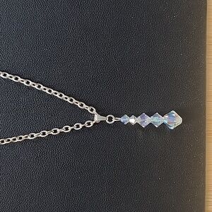 Faux Crystal Aurora Borealis Drop Pendant Necklace – Silver Chain